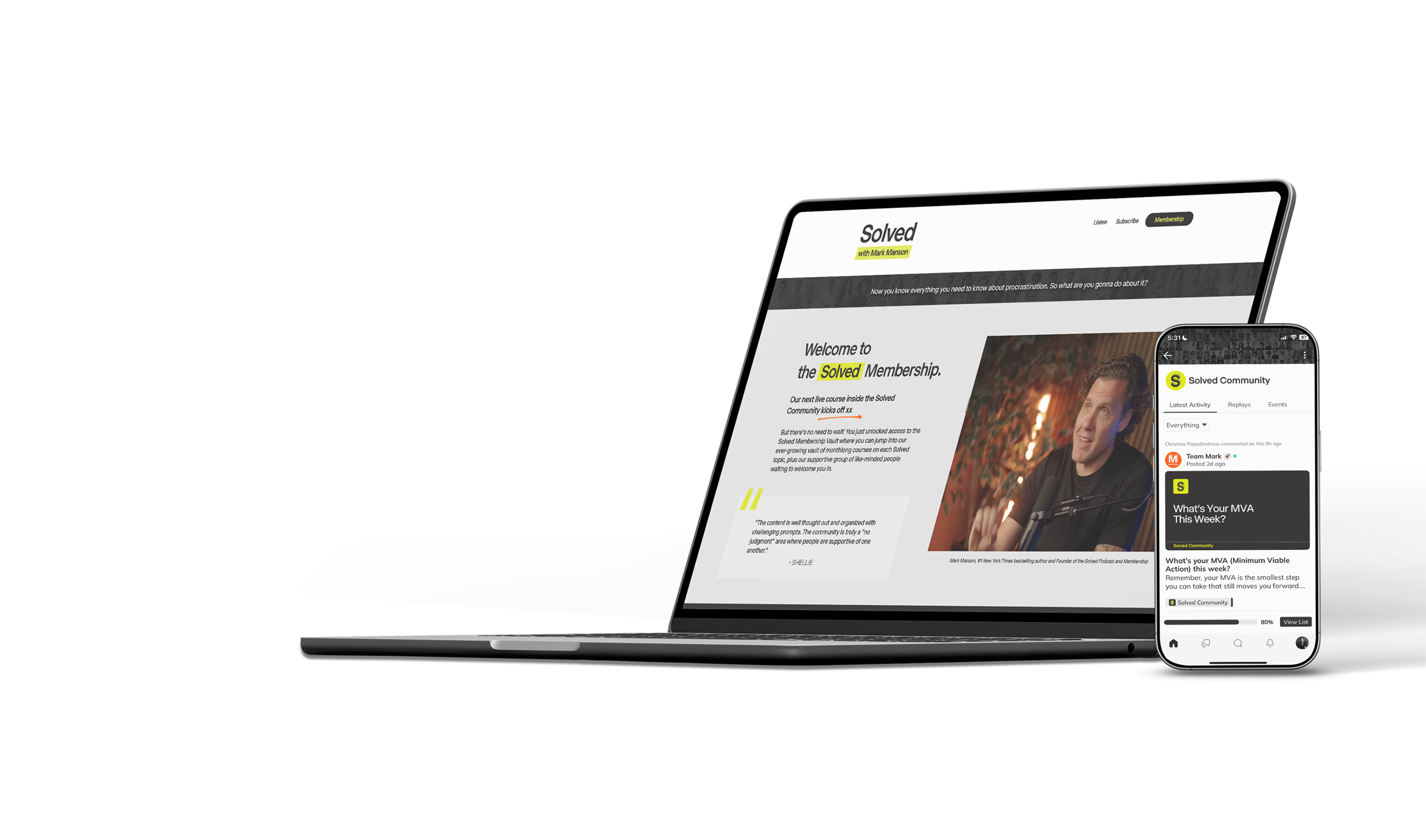 Solved community on laptop and phone