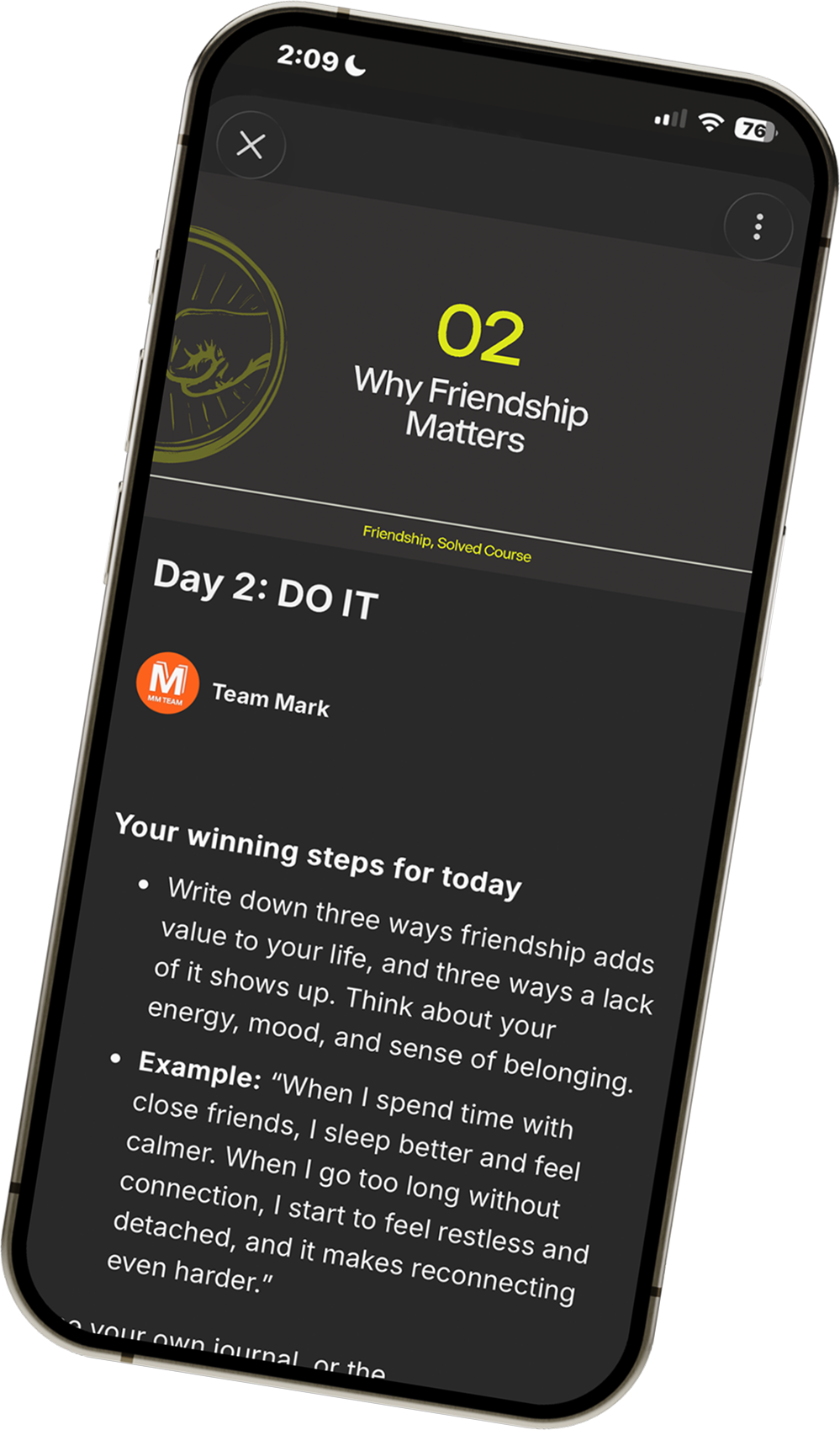 Solved daily action steps on phone